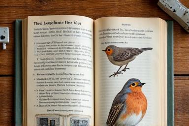 Book on bird calls with a realistic bird illustration